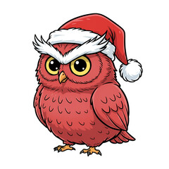 Whimsical owl wearing a Santa hat illustration