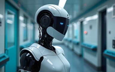 Medical worker using technology smart robot AI,Concept of healthcare and medical AI technology services and advance of technology Artificial Intelligence for future healthcare transformation.