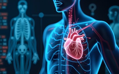 .Cardiologist diagnosis patient heart testing result and human anatomy with database electronic medical record on network. AI, Innovation and technology, Digital healthcare on futuristic hologram