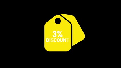 Yellow 3 Percent Discount Tag Icon on Black Background sale tag price tag