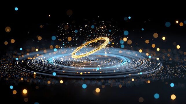 A dynamic display of swirling light particles and bokeh effects, creating a sense of energy and motion.