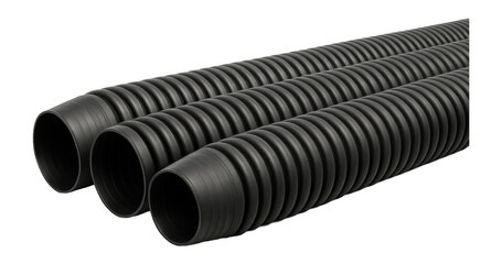 Corrugated polyethylene pipes in a commercial landscape for effective water drainage.