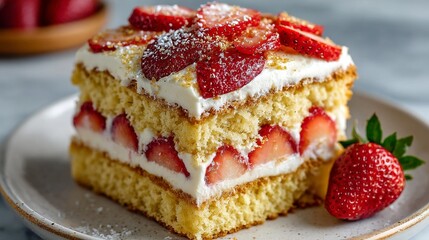 strawberry shortcake, with layers of cake and cream between each slice