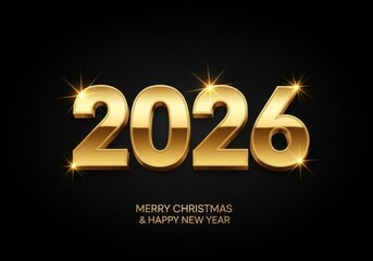 Golden year two thousand twenty six on a black christmas new year card