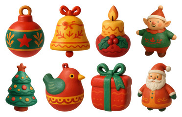 Fototapeta premium PNG Festive holiday clay ornaments collection, element set on transparent background