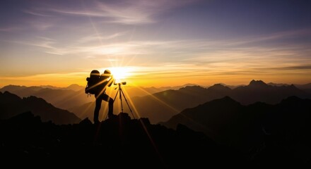 Photographer Captures Majestic Sunset Over Mountain Range with Adventure Beauty.