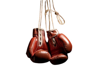 Vintage Hanging Boxing Gloves on Brick Wall