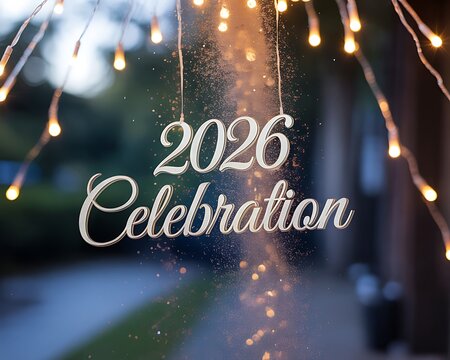 Sparkling 2026 celebration text adorned with glittering lights creating a festive and magical atmosphere for upcoming events and parties