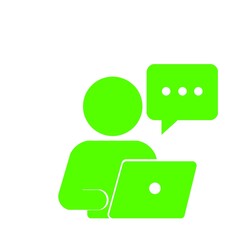 パソコンでメッセージを送る人物のピクトグラム(緑)