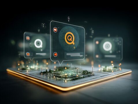 Futuristic Digital Interface with Communication Symbols and Abstract Technology Elements for Modern Design Concepts