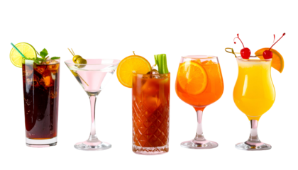Selection of Cocktails on Transparent Background