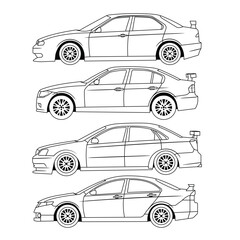 sedan car side view outline black and white vector