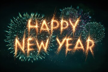 Happy New Year 2026 3D text with orange glow fireworks against starry night sky for celebration marketing and event promotion

