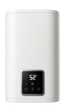 Smart indirect water heater with built-in control panel for modern homes.