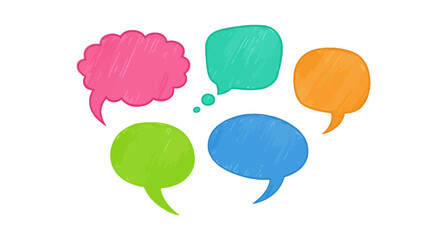 Vibrant collection of hand-drawn speech bubbles with a sketched texture, perfect for representing communication, dialogue, and idea exchange in a lively and engaging visual