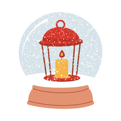 Snow globe with candle lantern illustration. Isolated vector on a white background.