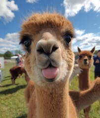 Obraz premium Close-up of an alpaca with tongue out