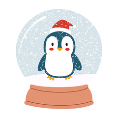 Cute Penguin in Christmas Snow Globe Vector Illustration