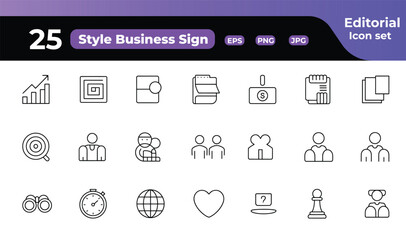 Business and Finance Vector Icon Set in Minimalist Line Style for Professional Design Projects Collection of Essential Outline Symbols for Modern Business Presentations and Reports