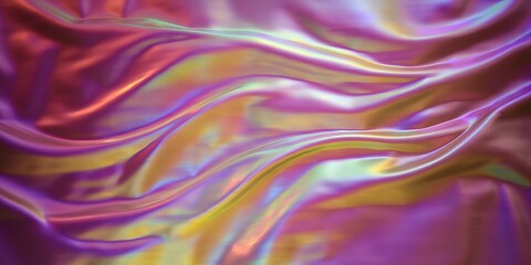 Obraz premium Colorful Iridescent Satin Fabric with Flowing Waves and Soft Texture for Elegant Backgrounds and Design Projects
