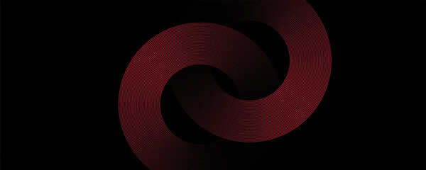 Abstract grey and red circle line vector on dark background. Modern simple overlap circle lines texture creative design. Suit for poster, cover, banner, flyer, brochure, presentation, website