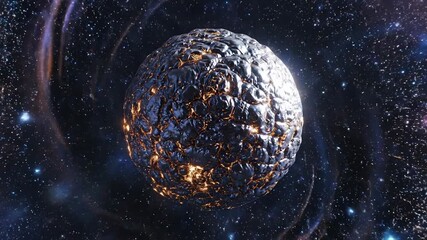 Cosmic Orb: A metallic sphere pulsates with internal light amidst a swirling galaxy, creating a captivating visual representation of cosmic wonder and scientific intrigue.