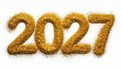 Number 2027 made of golden glitter, sparkling and festive, New Year celebration symbol