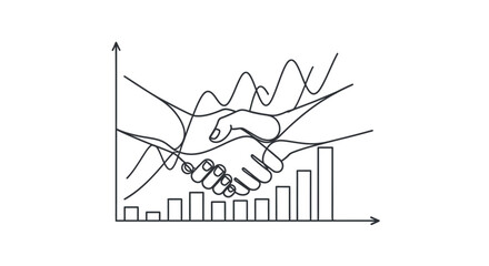 Continuous Line Drawing Illustrating a Business Partnership with Growth and Financial Success