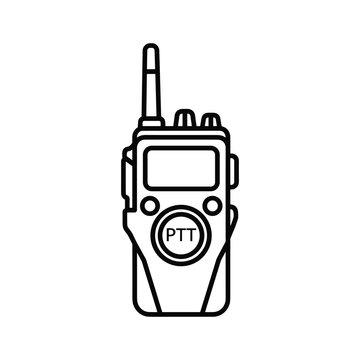 Outline of a walkie talkie with a ptt button, isolated on