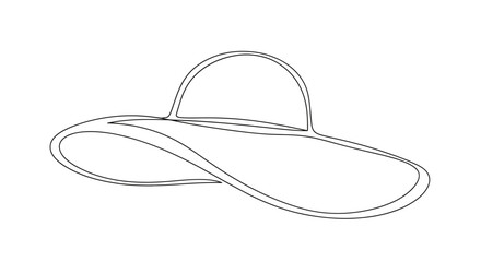 Elegant wide brimmed hat contour drawing showcasing summertime glamour and sun protection