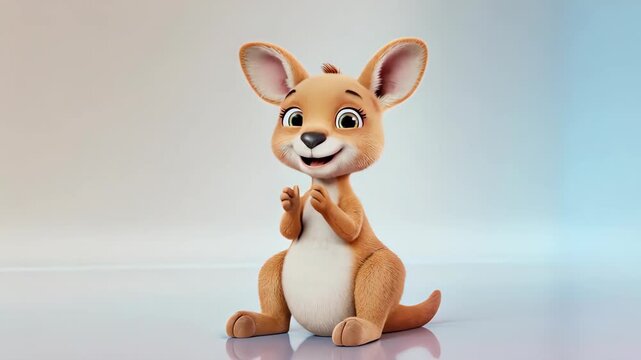 Cute cartoon kangaroo sitting with paws together