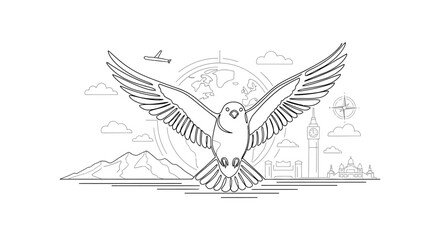 Global avian odyssey: A symbolic illustration of travel and freedom across the world