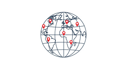 Global connectivity represented by a minimalist world map with location markers indicating various