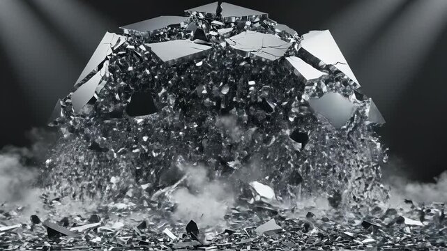 Shattered Structure: A dramatic display of fragmented pieces, frozen mid-air, creating a compelling visual of deconstruction and transformation.