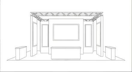 Monochrome trade show booth blueprint with customizable exhibition space design