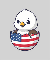 Adorable baby eagle hatching from an egg decorated with the American flag illustration symbol of freedom and patriotism