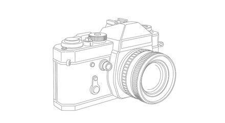 Vintage Single Lens Reflex Camera Detailed Technical Outline Illustration