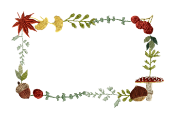 手刺繍の秋モチーフ四角枠