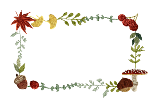 手刺繍の秋モチーフ四角枠