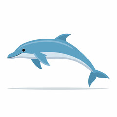 Obraz premium A cheerful blue dolphin jumping out of the water, depicted in a simple cartoon vector style on a white background.