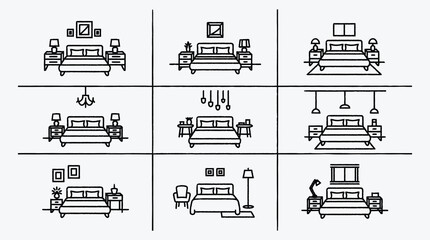Bedroom furniture design variations in line art style interior decoration guide