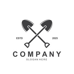 Shovel and pickaxe logo for agriculture, excavation, mining, gardening vector