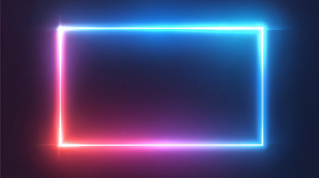 An artistic neon rectangle of light in vibrant hues of pink and blue. The rectangle gives a modern touch on a dark background - Powered by Adobe
