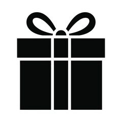 Simple black silhouette of a gift box with a bow
