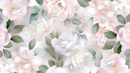 Soft Floral Pattern with Delicate Pink and White Blooms on a Light Background for Elegant Design Projects
