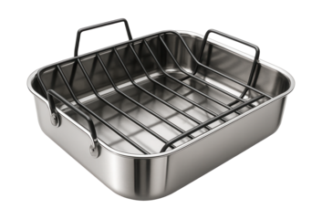 Roasting pan with rack, perfect for preparing turkey during holiday gatherings.