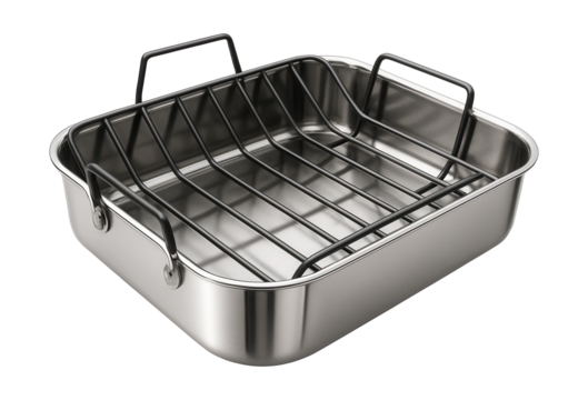Roasting pan with rack, perfect for preparing turkey during holiday gatherings.