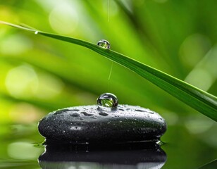 Tranquil Water Droplet on a Serene Tropical Stone