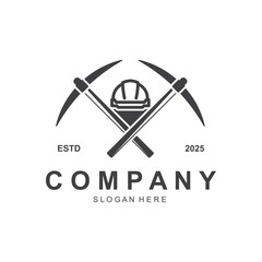 Shovel and pickaxe logo for agriculture, excavation, mining, gardening vector