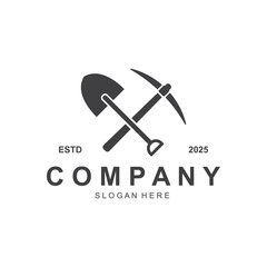 Shovel and pickaxe logo for agriculture, excavation, mining, gardening vector